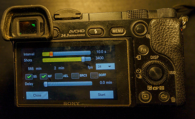 Sony A6000-Display mit Intervalometer-APP